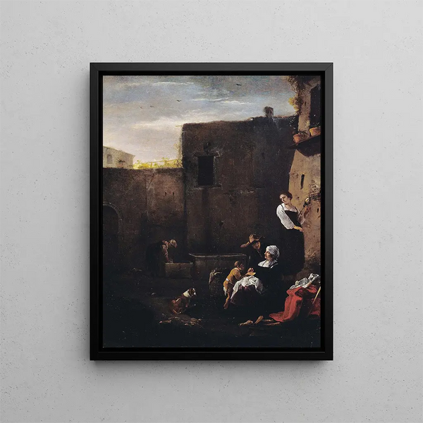 Italian Courtyard Painting - Thomas Wijck — framed artwork on a wall