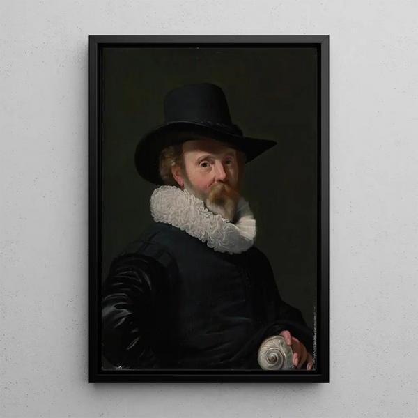 Portrait of a man with a shell - Thomas de Keyser — framed artwork on a wall