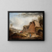Landscape painting with rocky scenery, travelers on a path, and two figures conversing in the foreground - Thomas van Apshoven — framed artwork on a wall