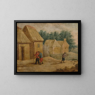 Village Buildings with Peasants - Thomas van Apshoven — framed artwork on a wall