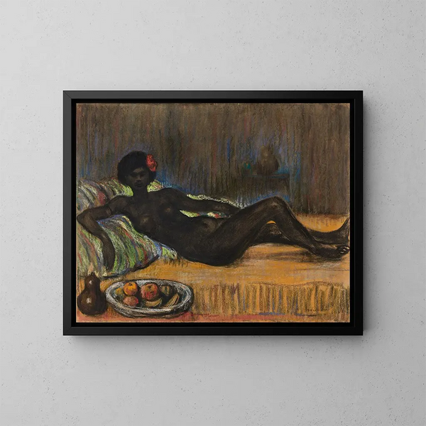 Masseida nude lying on a sofa - Théophile Alexandre Steinlen — framed artwork on a wall