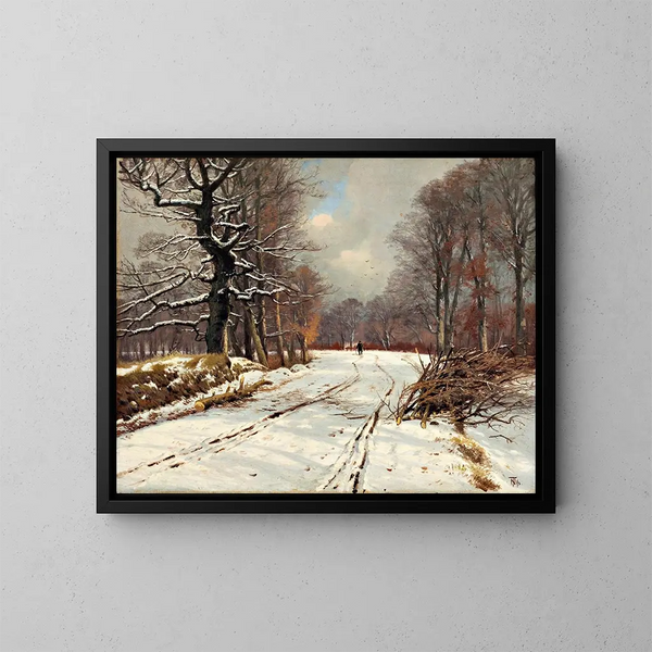 Winter landscape painting of forests near Hillerd - Thorvald Niss — framed artwork on a wall