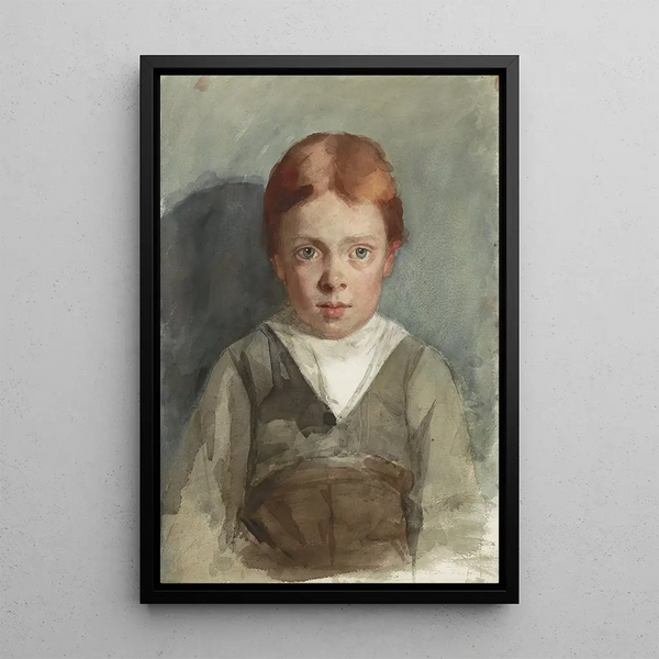 Portrait of a young boy with red hair facing forward - Thérèse Schwartze — framed artwork on a wall