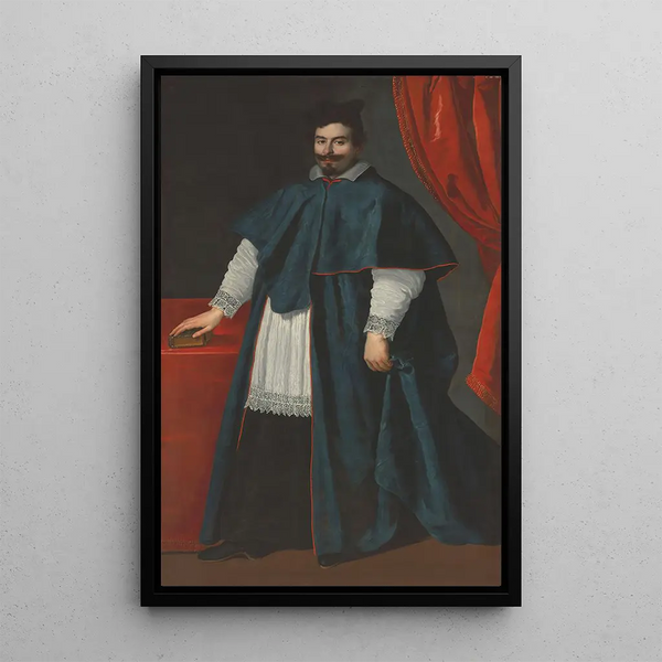 Portrait of a Prelate in Choir Habit - Tiberio Tinelli — framed artwork on a wall