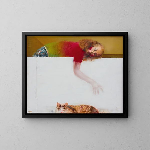Small painting with a cat - Tiit Pääsuke — framed artwork on a wall