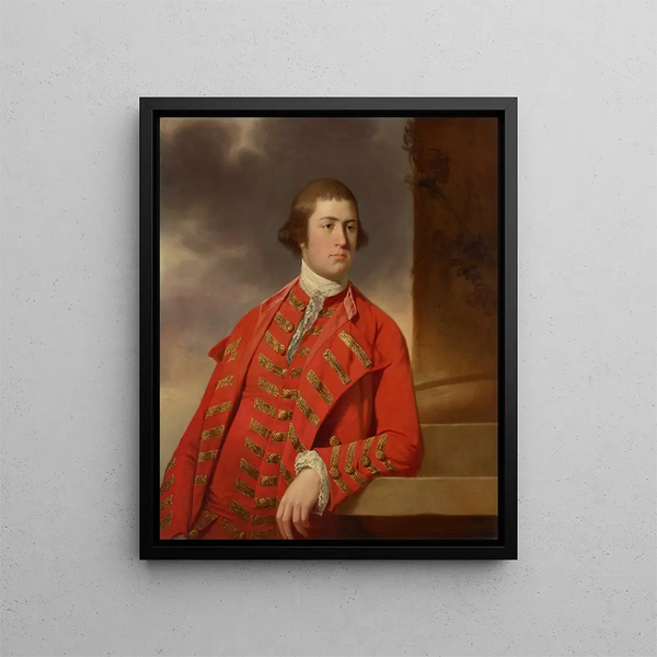 Portrait of a traditional gentleman identified as Captain Bryce - Tilly Kettle — framed artwork on a wall
