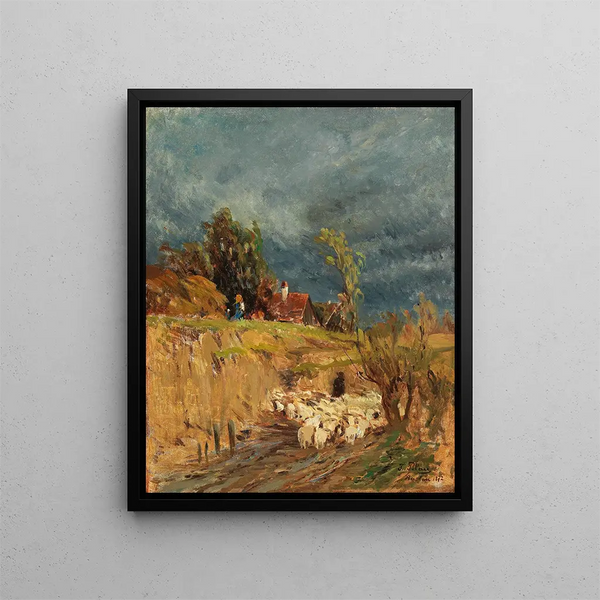 A storm is brewing over Haslau - Tina Blau — framed artwork on a wall