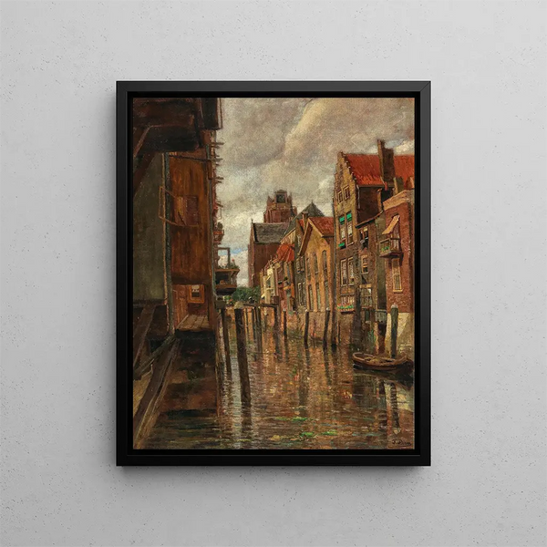 A canal in Dordrecht - Tina Blau — framed artwork on a wall