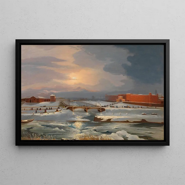 La caserne Franz Joseph avec le bureau principal des douanes et le pont Radetzky en hiver - Tina Blau — framed artwork on a wall