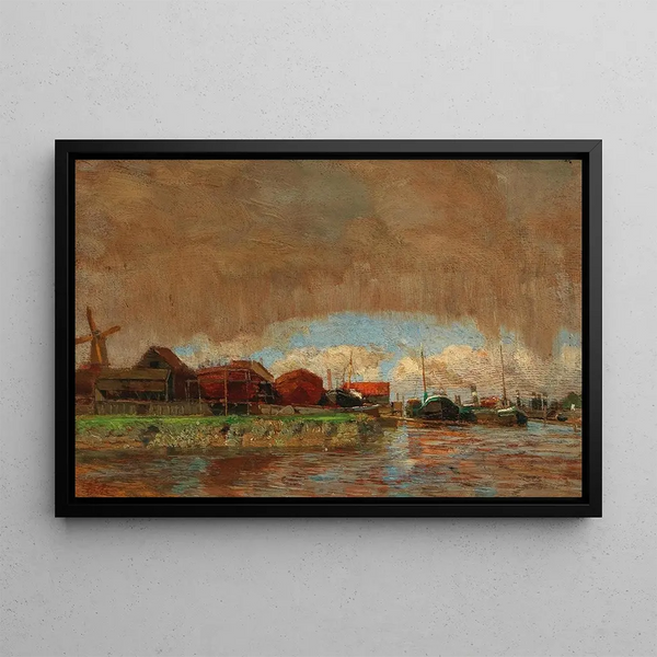 Rain and Sunlight in Dordrecht - Tina Blau — framed artwork on a wall