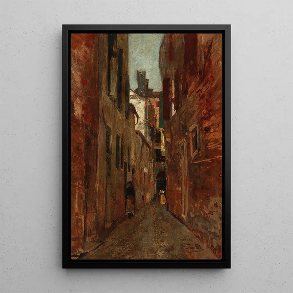 Street scene in Venice - Tina Blau — framed artwork on a wall