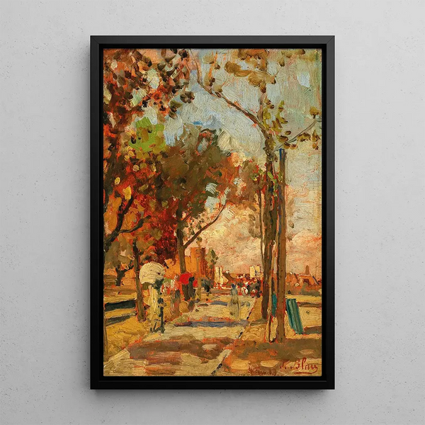 The Customs Office with View of Kaiser Franz Josef Barracks - Tina Blau — framed artwork on a wall
