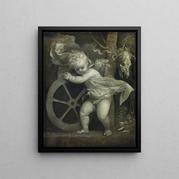Cupid with the Wheel of Time - Titian — framed artwork on a wall