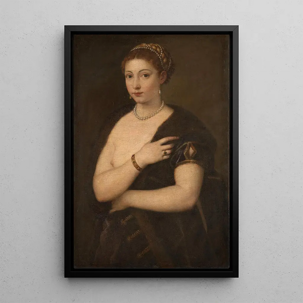 Young girl in fur - Titian — framed artwork on a wall