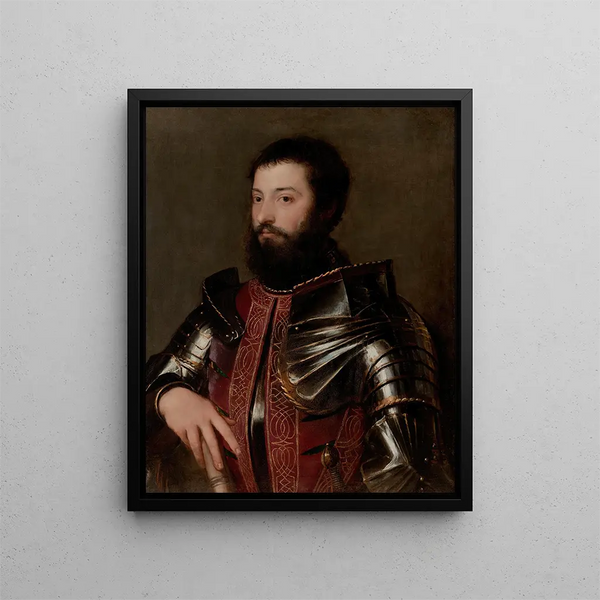 Portrait of a Man in Armor - Titian — framed artwork on a wall