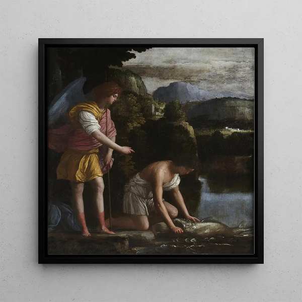 Tobias and the Angel - Carlo Saraceni — framed artwork on a wall