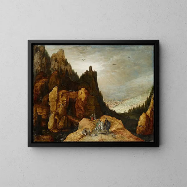 Alpine landscape with castle - Tobias Verhaecht — framed artwork on a wall