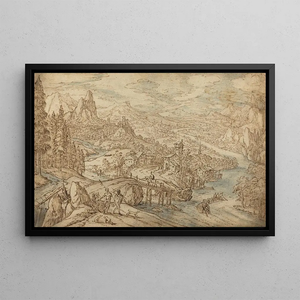 River landscape painting - Tobias Verhaecht — framed artwork on a wall