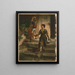 a boy descending the stairs and looking over his shoulder at a boy and a dog - Toby E. Rosenthal — framed artwork on a wall