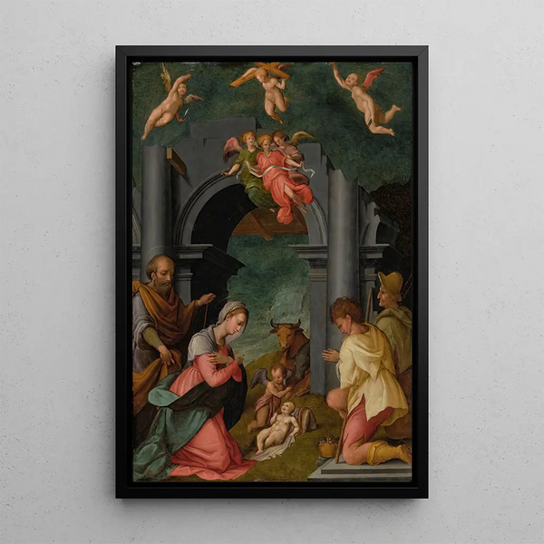 L'Adoration of the Shepherds - Tommaso d'Antonio Manzuoli — framed artwork on a wall