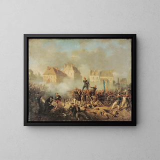 Episode of the 1848 Revolution, officer commanding fire on men - Tony de Bergue — framed artwork on a wall