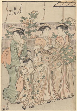 Peonies on Nakanoch Street in the Yoshiwara gay district - Torii Kiyonaga — artwork view