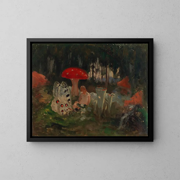 The Princess and a Butterfly under a Fly agaric mushroom - Torsten Wasastjerna — framed artwork on a wall
