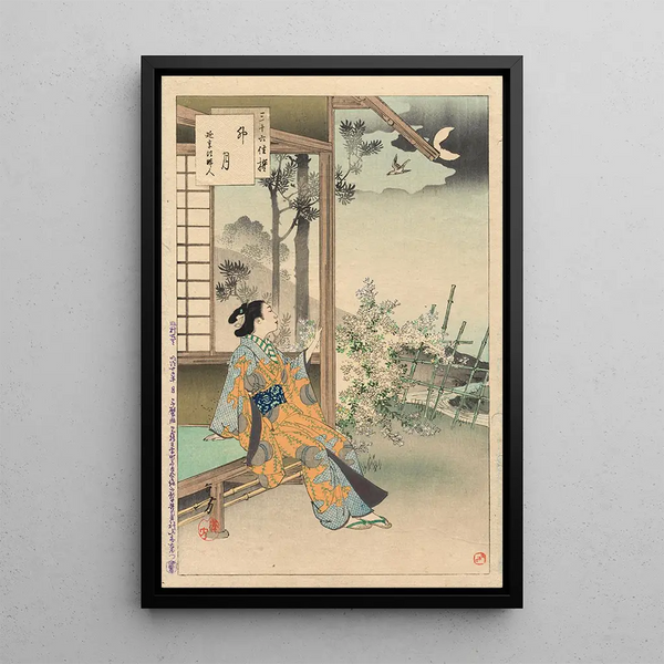 The Fourth Month A Lady of the Enkyo Era 1744-1748 from the Elegant Thirty-Six Selections series - Toshikata Mizuno — framed artwork on a wall