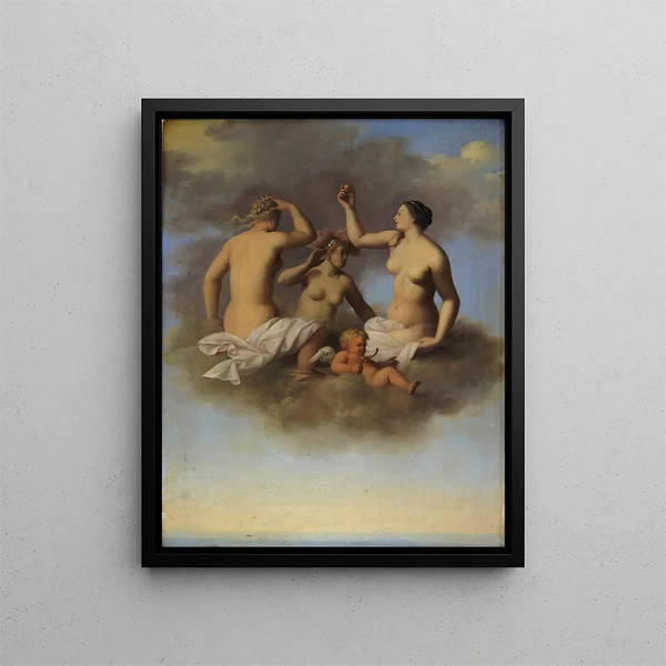 Junon Minerva and Venus with Cupid - Toussaint Gelton — framed artwork on a wall