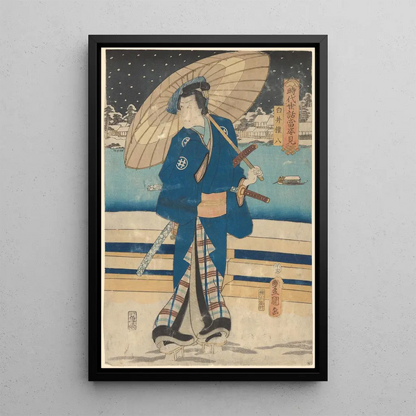 Actor snow scene - Toyokuni Utagawa — framed artwork on a wall