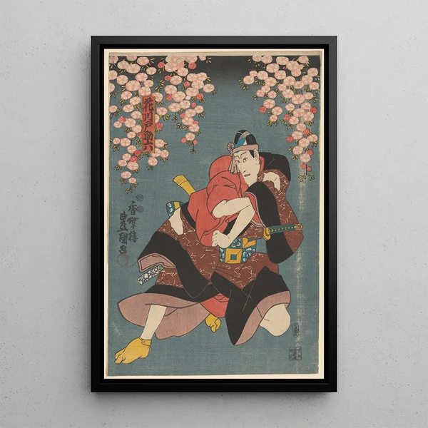Actor in brown and red costume - Toyokuni Utagawa — framed artwork on a wall