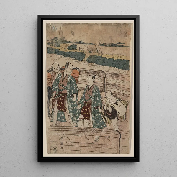 Azumabashi crossing Ichikawa Omez and Sawamura Gennosuke - Toyokuni Utagawa — framed artwork on a wall