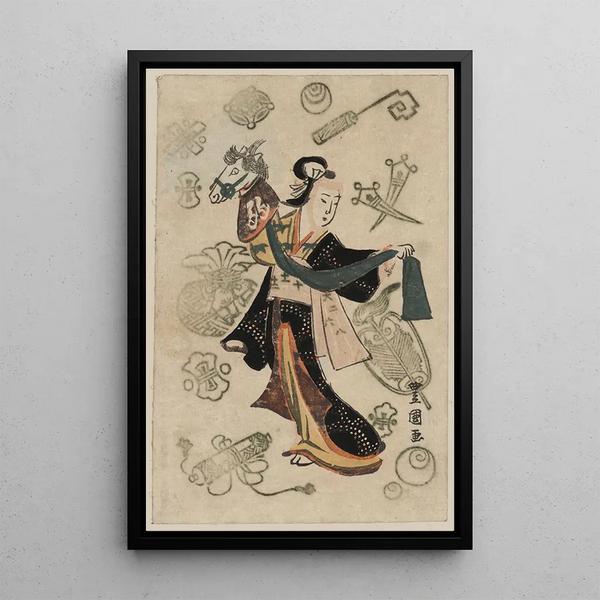 Fujimusume no Harukoma - Toyokuni Utagawa — framed artwork on a wall