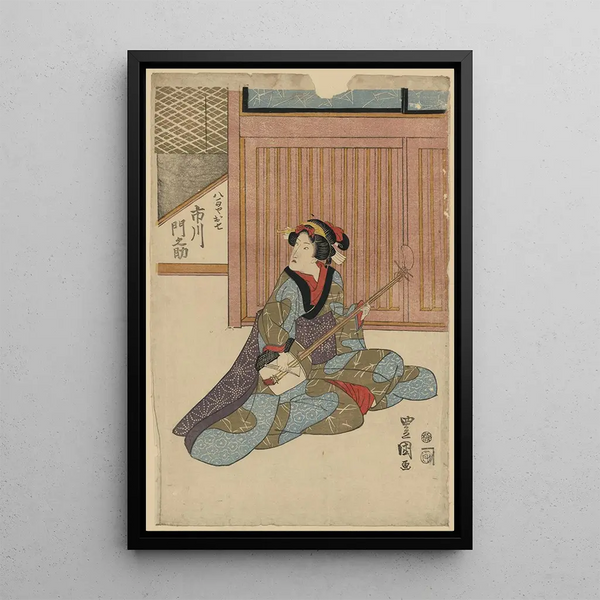 Ichikawa Monnosuke no Yaoya Oshichi - Toyokuni Utagawa — framed artwork on a wall