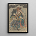 Three Figures, One with an Animal Head Headdress - Toyokuni Utagawa — framed artwork on a wall