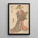 a woman in court attire with an elaborate headdress - Toyokuni Utagawa — framed artwork on a wall
