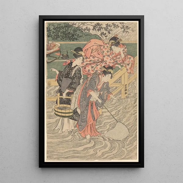 Women fishing with nets - Toyokuni Utagawa — framed artwork on a wall