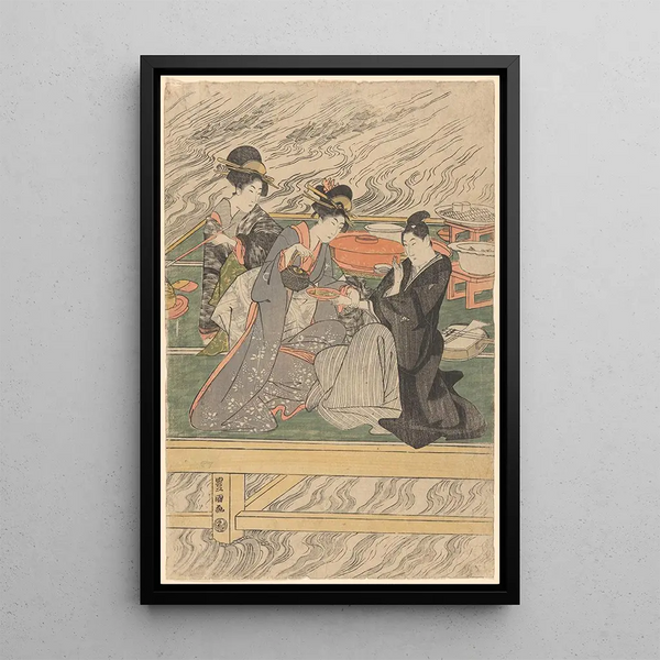 Women having tea on the quay - Toyokuni Utagawa — framed artwork on a wall