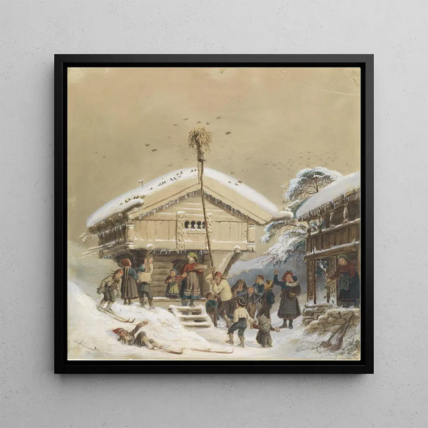 Christmas Tradition Norwegian Painting - Adolph Tidemand — framed artwork on a wall