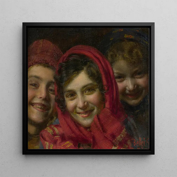 Three children - Gaetano Bellei — framed artwork on a wall