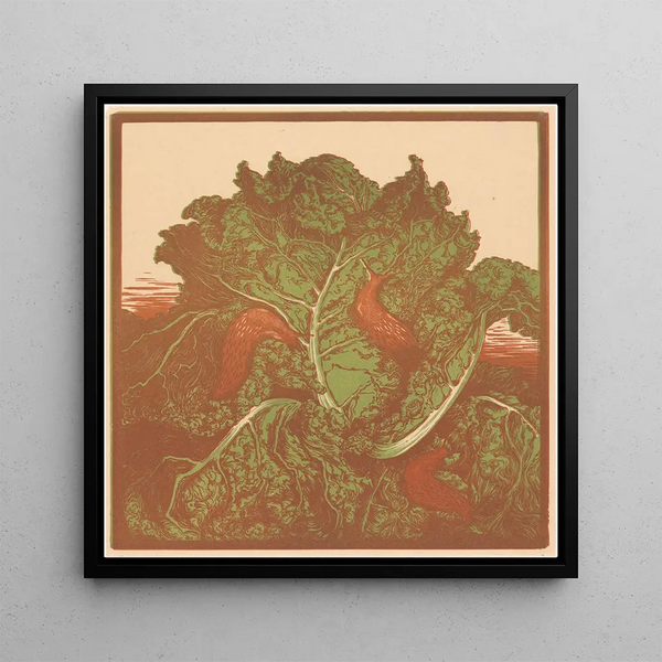 Three naked slugs on a cabbage - Julie de Graag — framed artwork on a wall