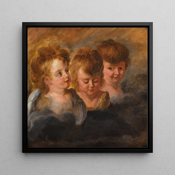 Three Angel Heads in the Clouds - Anonymous — framed artwork on a wall