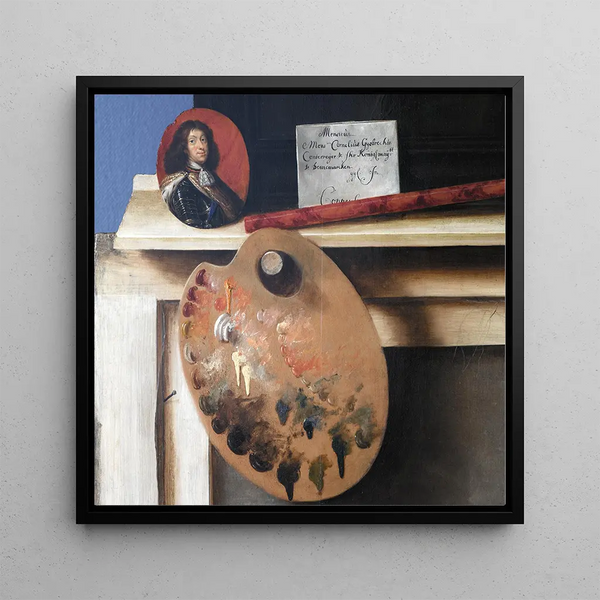 Trompe-l'œil découpe avec un morceau de fruit - Cornelius Norbertus Gijsbrechts — wall display of the artwork