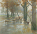 Herd of sheep with shepherdess on a rainy day - Adolf Kaufmann — artwork view