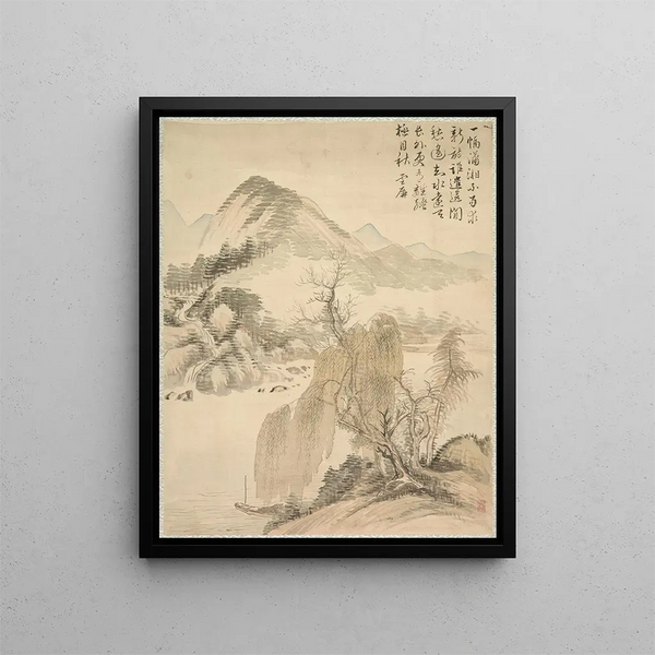 Willow and Waterfall by Tsubaki Chinzan — framed art print on a wall