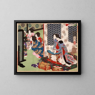 a banquet at the Koshida Palace - Tsukioka Yoshitoshi — framed artwork on a wall