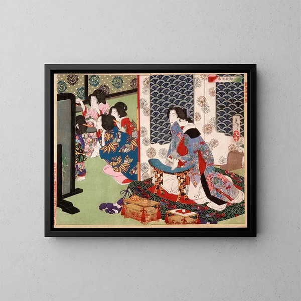 a banquet at the Koshida Palace - Tsukioka Yoshitoshi — framed artwork on a wall