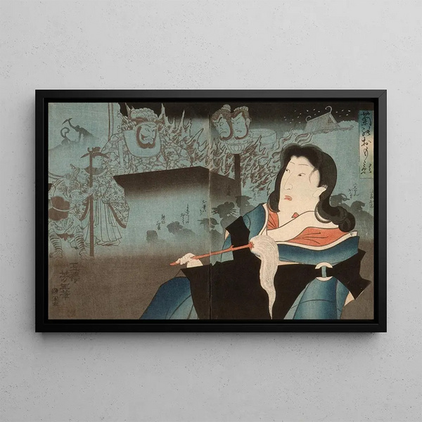 Portrait commémoratif d'Onoe Kikugorō IV - Tsukioka Yoshitoshi — framed artwork on a wall