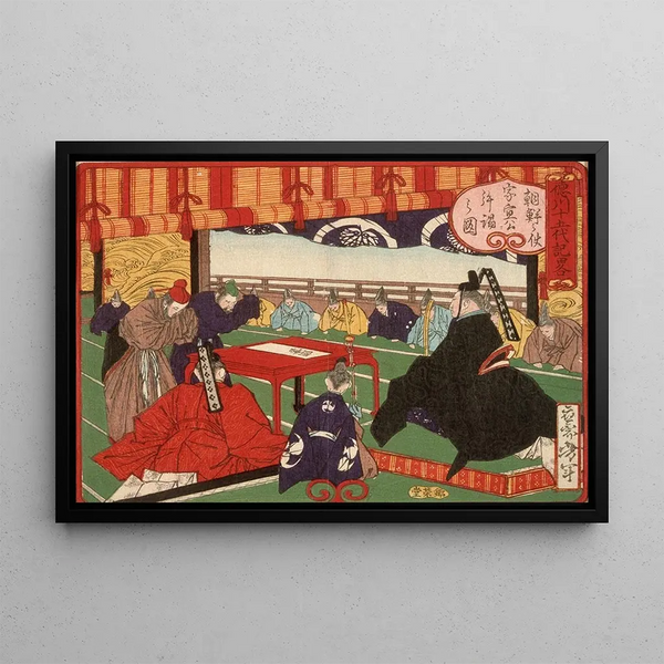 A Korean messenger in audience with Tokugawa Ienobu - Tsukioka Yoshitoshi — framed artwork on a wall