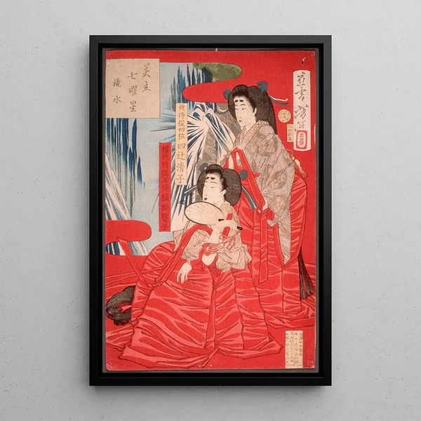 Waterfall painting - Tsukioka Yoshitoshi — framed artwork on a wall